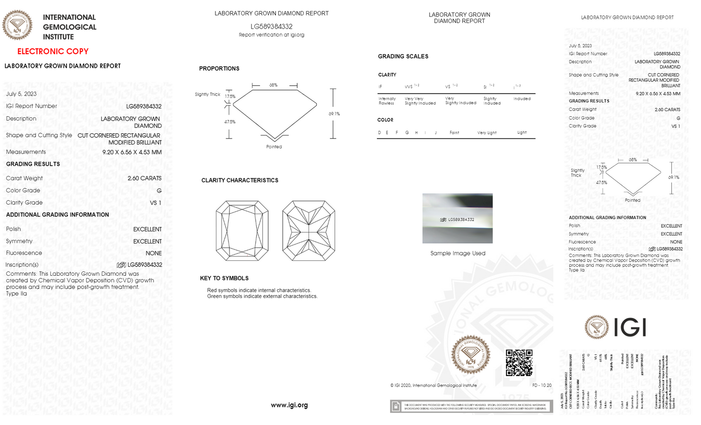 2.6ct G VS1 Radiant Cut Lab Diamond
