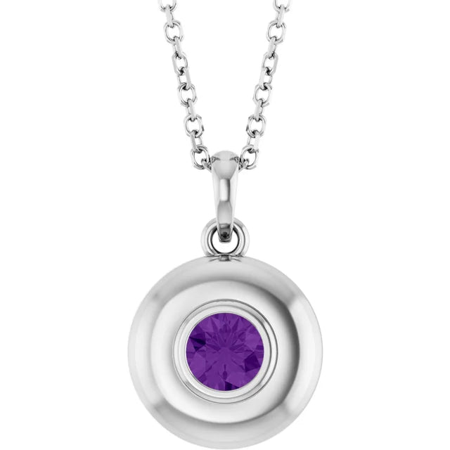 Puffed Solitaire Birthstone Necklace