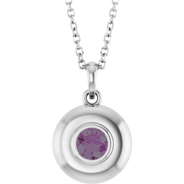 Puffed Solitaire Birthstone Necklace