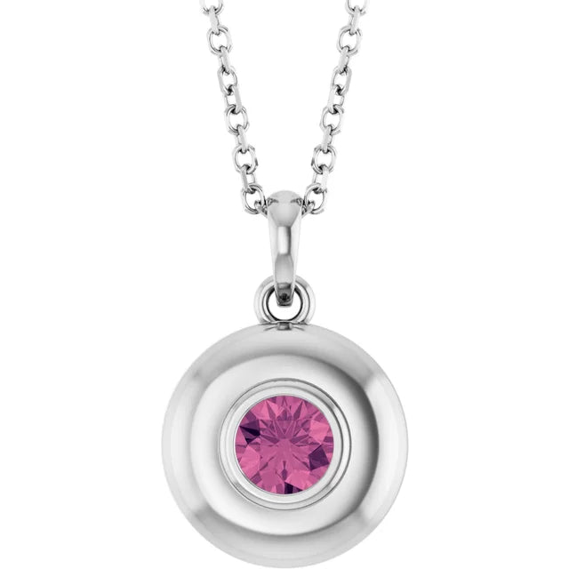 Puffed Solitaire Birthstone Necklace
