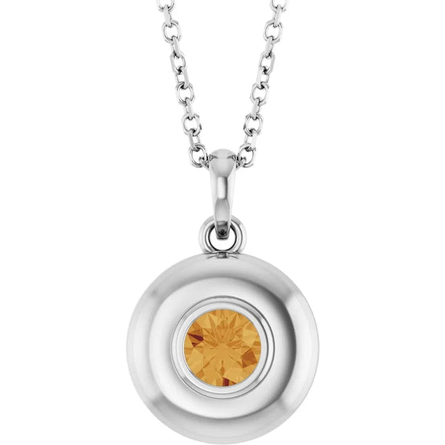 Puffed Solitaire Birthstone Necklace