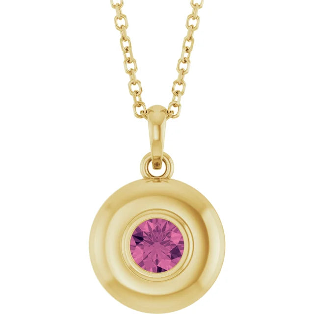 Puffed Solitaire Birthstone Necklace