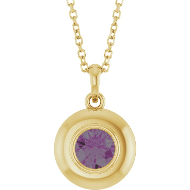Puffed Solitaire Birthstone Necklace