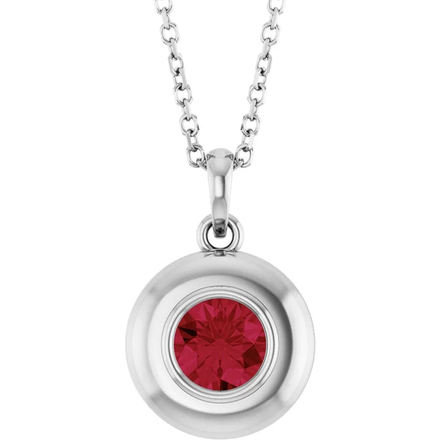 Puffed Solitaire Birthstone Necklace