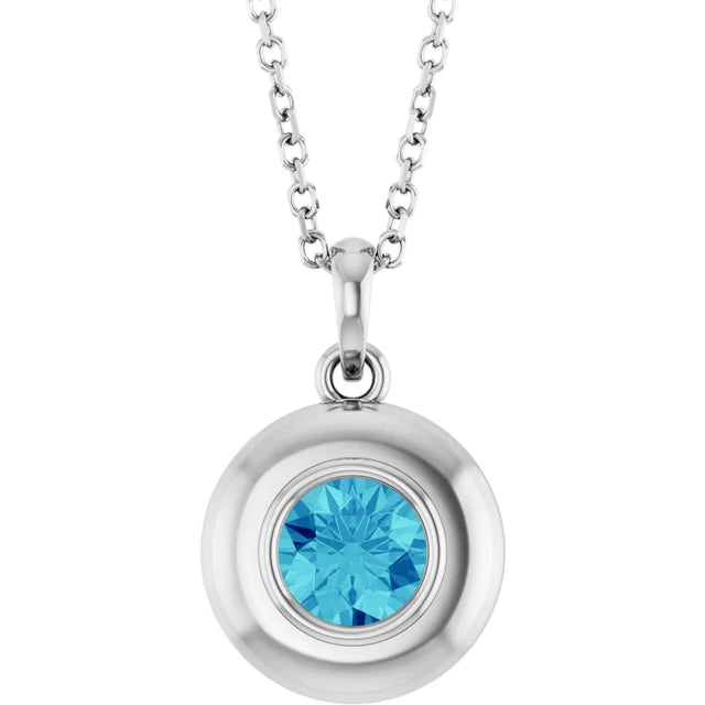 Puffed Solitaire Birthstone Necklace