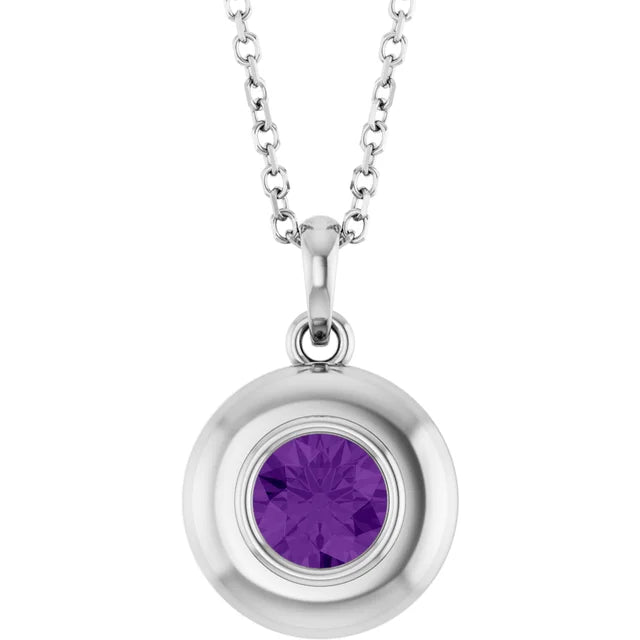 Puffed Solitaire Birthstone Necklace