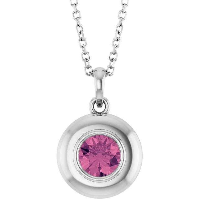 Puffed Solitaire Birthstone Necklace