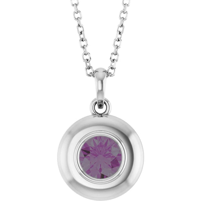Puffed Solitaire Birthstone Necklace