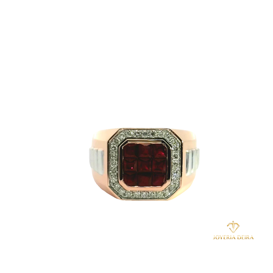Men's Diamond and Ruby Gold Ring