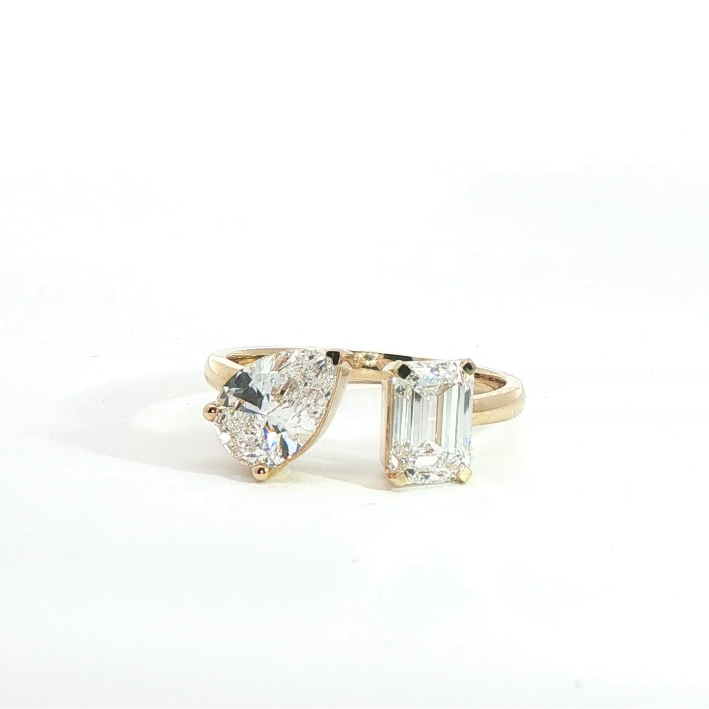 Lab Grown Pear and Emerald Cut Diamond Open Ring