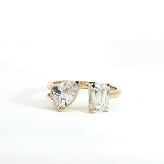 Lab Grown Pear and Emerald Cut Diamond Open Ring