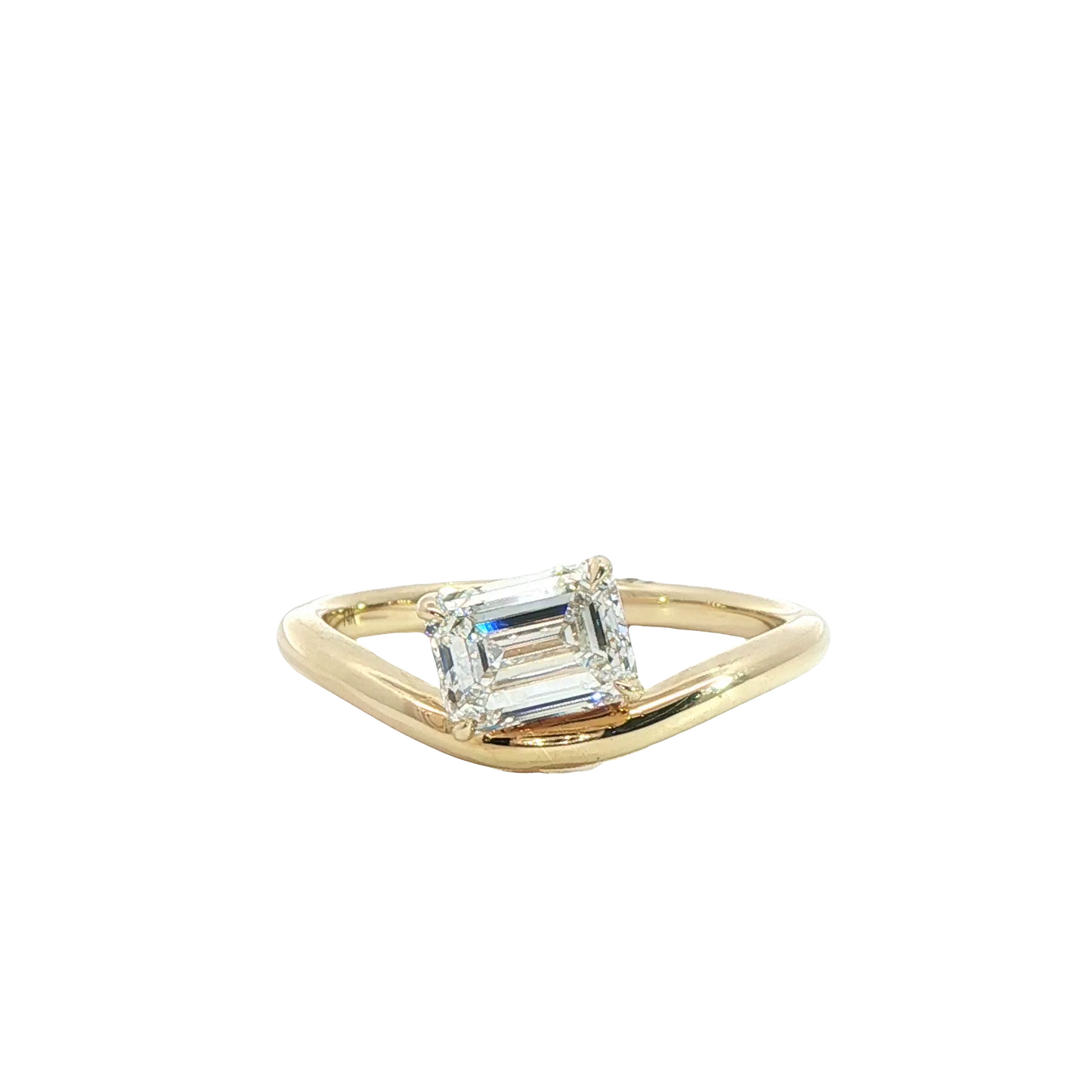Lab Grown 1.01ct Emerald Cut Diamond Wave Ring