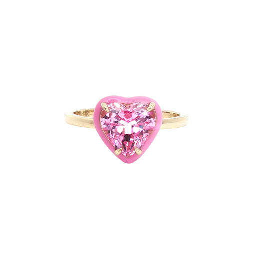 2.19ct Heart-Shaped Pink Sapphire Enamel Ring