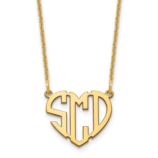 Block Heart Monogram Gold Necklace