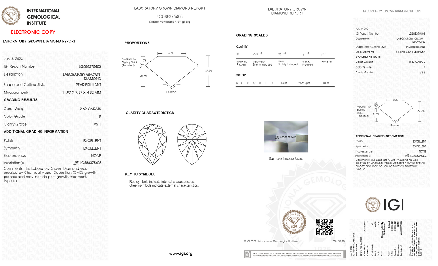 2.62ct F VS1 Pear Cut Lab Diamond