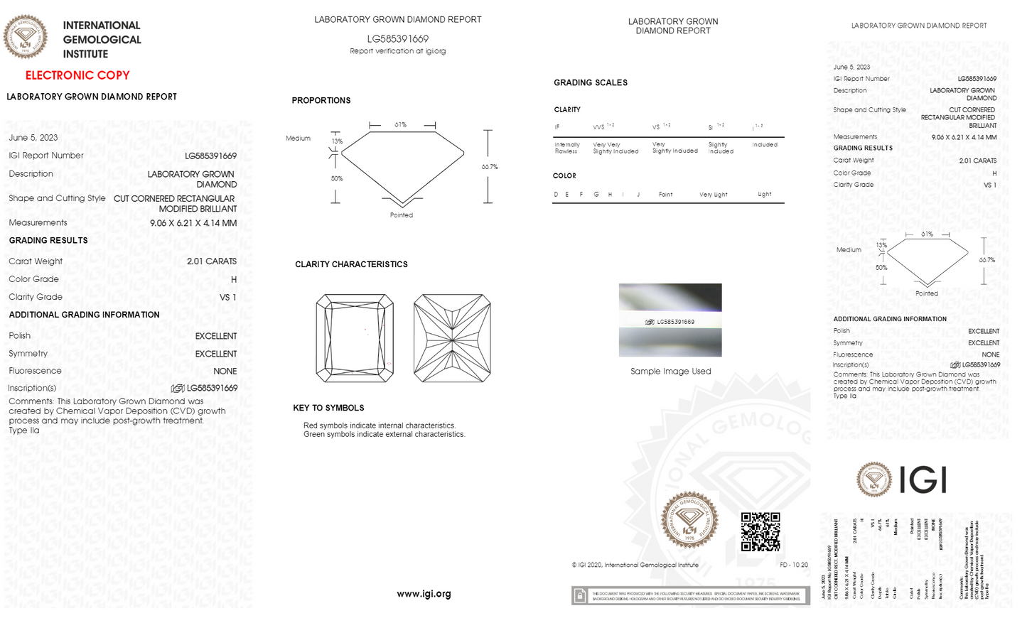 2ct H VS1 Radiant Cut Lab Diamond