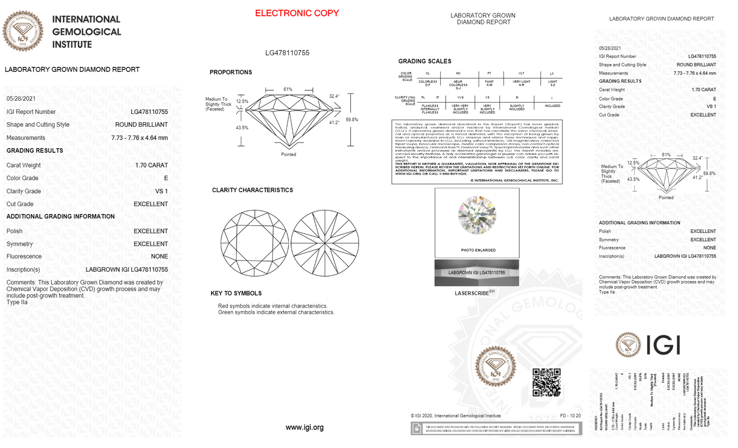 1.7ct E VS1 Round Brilliant Lab Diamond