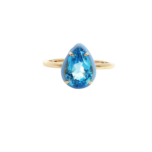 2.6ct Pear-Cut Blue Topaz Enamel Ring